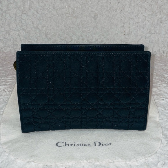 Christian Dior CD Cannage Black Quilted Zip Clutch Pouch Organizer Bag
